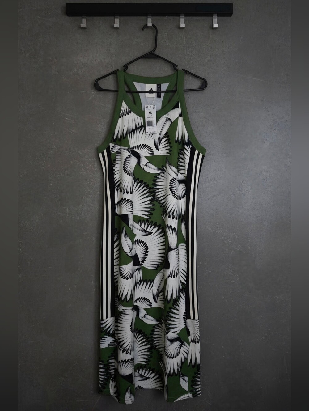 NWT Adidas x Farm Rio Toucan Wings Midi Dress | Green, XL